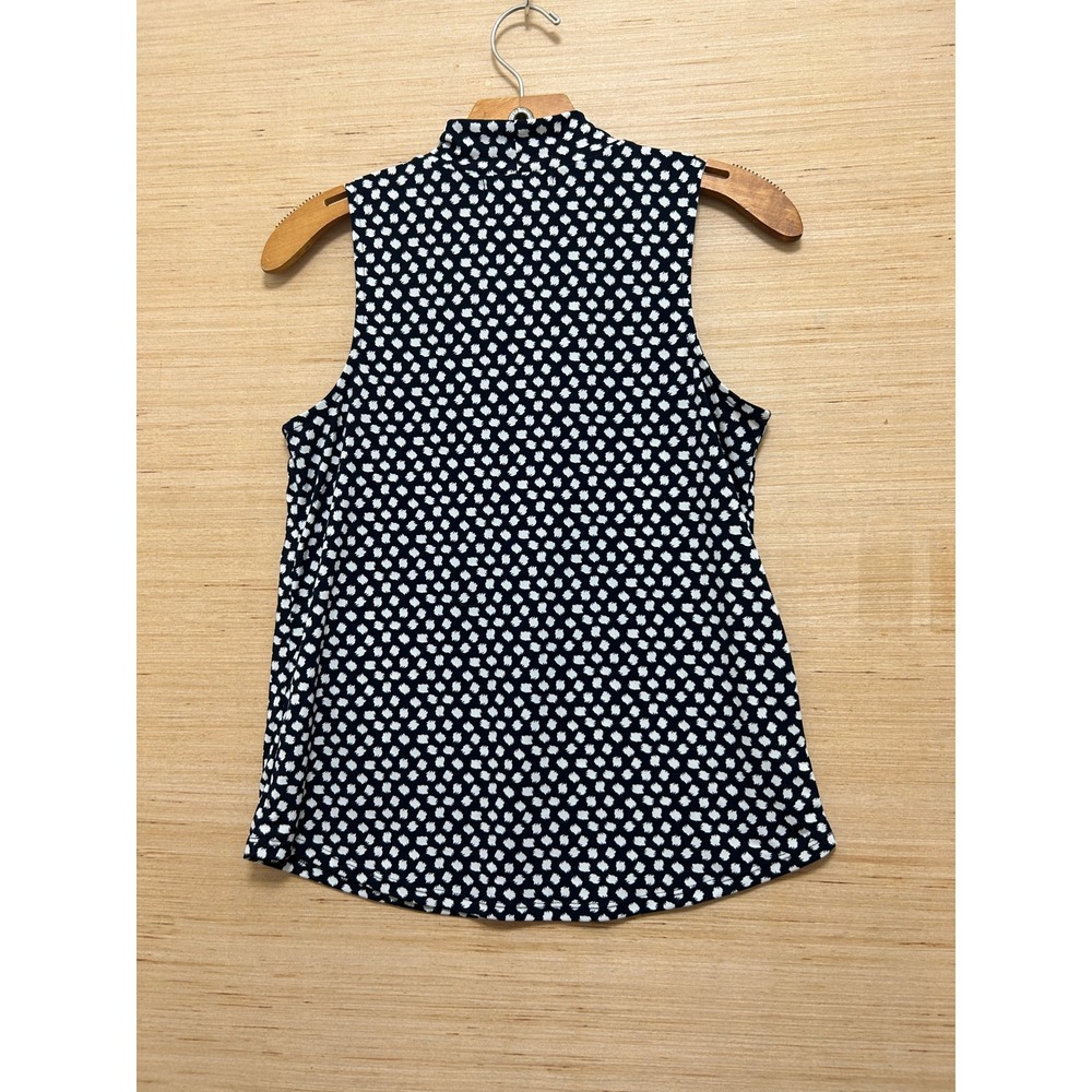 Banana Republic Womens XS Navy Blue White Abstract Dot Mock Neck Blouse - Picture 3 of 4